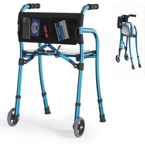 Narrow Folding Walkers for Seniors with Seat, Compact Travel Walker