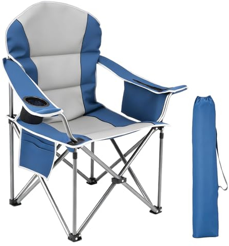 NEWBULIG Oversized Folding Camp Chair for Adults, 500 LBS Heavy Duty Support, Portable Outdoor Collapsible Chairs, with Cup Holders, Side Cooler & Pockets, for Lawn, Beach, Fishing, Hiking, Blue