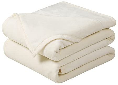 EASELAND Soft King Size Blanket Winter Warm Microplush Lightweight Thermal Fleece Blankets for Couch Bed Sofa,90x108 Inches,Ivory