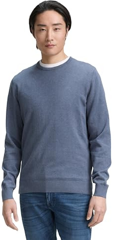 TOM TAILOR Herren Basic Strickpullover Mit Crewneck, 18964 - Vintage Indigo Blue Melange, S EU