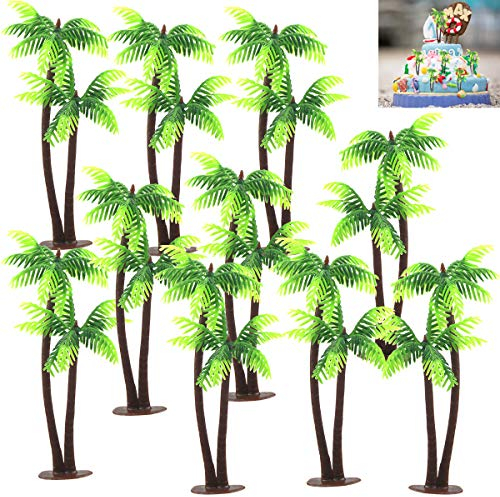 10pcs Plastic Cocount Palm Tree Cake Decoration Toppers,5.11inch DIY Mini Artificial Scenery Landscape for Jungle Themed Cake Decoration,Fish Tank，Teaching