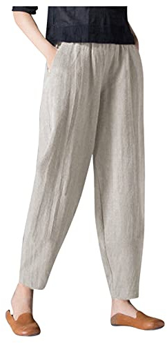 OverDose Soldes Pantalon en Lin Femme Grande Taille Été Pas Cher Trousers, Pantalon Carotte Taille Haute Loose Casual Pants