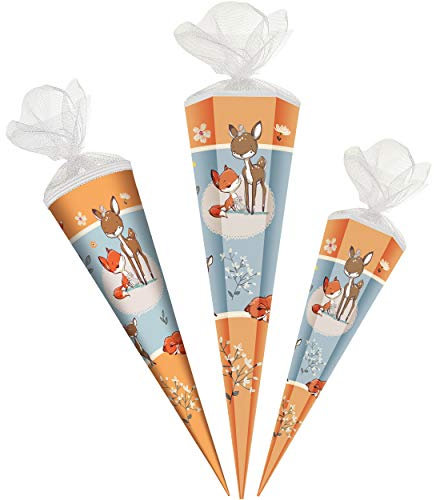 alles-meine.de GmbH Schultüte - REH/Rehkitz - Fuchs & Mäuse - süße Tiere - 85 cm - 6 eckig - Tüllabschluß - Zuckertüte - mit/ohne Kunststoff Spitze - Jungen Mädchen - Waldtie..