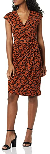 Amazon Essentials Women's Classic Cap Sleeve Wrap Dress (Available in Plus Sizes), Brown Floral Print, M