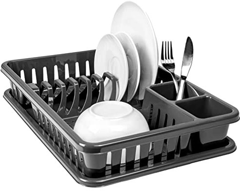 Hausfelder Égouttoir Vaisselle Plastique, égouttoir à Vaisselle avec bac d’égouttage (SpaceBlack)