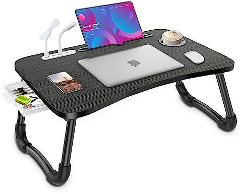 Zapuno Laptop Lap Desk, Foldable Laptop Table Tray with 4 USB Ports Storage Drawer and Cup Holder, Lap Bed Desk Notebook Stand Laptray Portable Standing Table for Bed Couch Floor