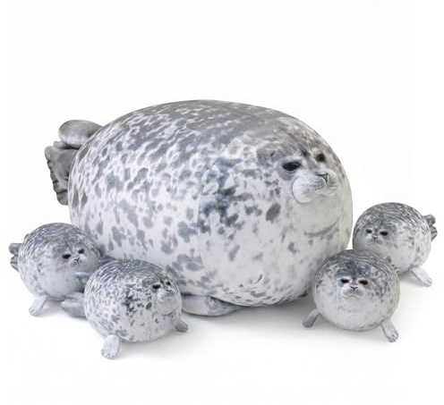 SQEQE Chubby Seal Pillow Plush with 4 Baby Seal Plushies in Her Tummy, Stuffed Cotton Plush Animal Toy for Kids and Adult Gift