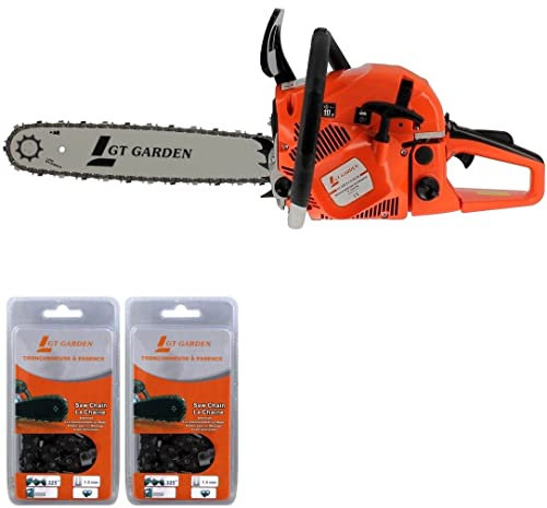 GT Garden Tronçonneuse Thermique 62 cm3, 3.5 CV, Guide 40 cm, 2 chaînes