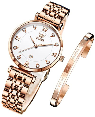OLEVS Watches for Women Rose Gold Fashion Elegant Dress Diamond Analog Quartz Ladies Watches Stainless Steel Date Waterproof Women's Watches