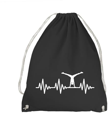 absenda Herzschlag Handstand Turnbeutel - EKG Turnen Sport Yoga Gymnastik Artist Schwarz