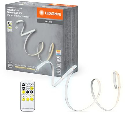 LEDVANCE FLEX COB 5M LED-Streifen TW RC, gelb, 30W, 1700lm, warm- bis kaltweiß steuerbar, COB-Technologie, homogene Lichtverteilung, mit Fernbedienung, lange Lebensdauer, einfache Montage, IP20