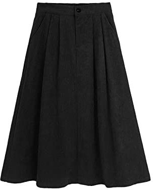 Gonna Lunga da Donna in Velluto A Coste Nero, Gonna A Pieghe Casual, Gonna Midi Cargo con Tasche Classiche, Gonna A Vita Alta Elastica, Gonne Invernali Calde per Ragazze da Donna, L