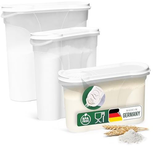 Novaliv Schüttdosen 3er SPARSET Vorratsdosen zum Streuen 4l + 2,4l + 1,3l Dosen mit Deckel für Müsli Mehl Zucker Dosen Küchen Organizer Food Box Meal-Prep-Boxen Aufbewahrungsdosen für die Küche