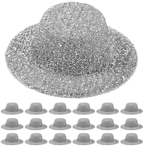 LOGOFUN Mini-Jazz-Hut, Mini-Jazz-Hut, kleine Puppenhut, Modelle, Glitzer-Zylinderhut, Bastelzubehör für Puppenkostüm, Zubehör, Silber, 20 Stück, wie abgebildet, Size Medium