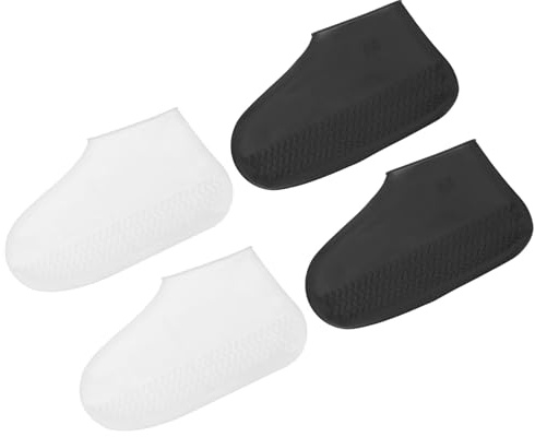 PATIKIL M Foldable Waterproof Silicone Shoes Covers, 2 Pairs Reusable Non-Slip Overshoes Rain Boots Shoes Cover Protectors Galoshes for Outdoor Rain Snow, White Black