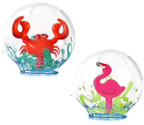 WUPENGSA 2 Stück Aufblasbare Wasserball, 3D Strandball, Strandball Aufblasbar, Wasserball, Krabbe und Flamingo, Strandball für Schwimmbad, Strand, Garten