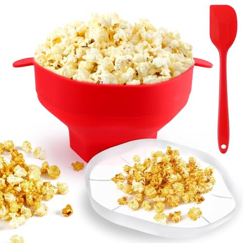 TNOMSNO Ciotola per Popcorn, Pop Corn Microonde Contenitore Pop Corn Microonde, in Silicone con Coperchio e Manico, Kitchen Grande Macchina per Popcorn per Microonde