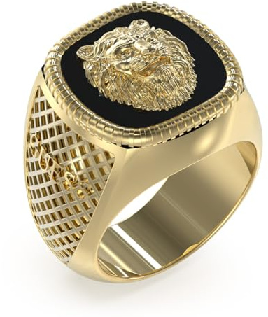 Guess Herren-Ring aus der Kollektion Lion King. Der Ring hat ein Symbol des Löwen und misst 22 trendy, Artikelnr.: JUMR04003JWYGBK, 22, Edelstahl, Kristall