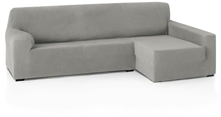 FAVERTI® Funda Elástica Chaise Longue Brazo Largo Derecho (Visto de Frente) | Modelo Reale | Gris Claro | Funda Sofá Chaise | Protector de Calidad de Tejido Jacquard Tacto algodón
