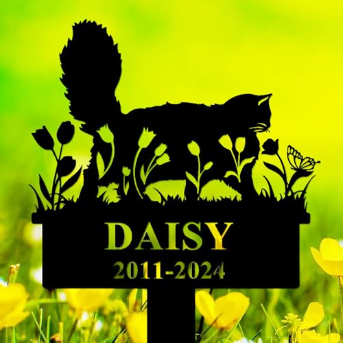Gerryed Custom Metal Cat Memorial Stake Grave Marker Outdoor Personalized Cat Grave Marker Custom Cat Memorial Plaque Cat Tombstone Marker Customized Cat Loss Gift