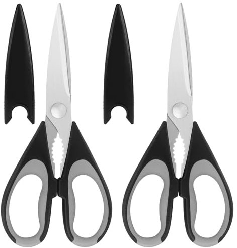 Vutyvve Küchenschere, Edelstahlklingen, weicher Griff, multifunktionales Küchenscheren-Set, Schwarz/Grau, 2-teiliges Set