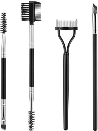 AOZUO 4 Stück Wimpernkamm Set, Wimpernbürste Augenbrauen Bürste Wimpern Bürste Augenbrauenbürste Wimpernzange Gummi Wimperntrenner Brauenbürste und Wimpernspule für Augen Makeup Werkzeuge