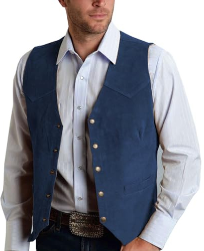 Allthemen Chalecos de Ante Traje Hombre Slim Fit Blazer Sin Mangas Vintage Western Gilet Negocio Elegantes Boda Fiesta Azul marino M