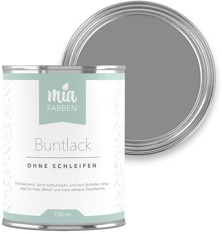 miafarben Buntlack ohne schleifen 750ml, Möbelfarbe, Möbellack für Holz, Metall, Kunststoff (Natürliches Felsengrau)