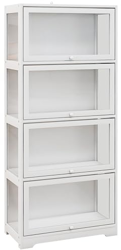 HOMCOM Vitrine pour Collection Buffet Salon Meuble de Rangement à 4 Niveaux avec Portes à abattant, pour Salon Bureau Chambre, 59 x 30 x 139 cm, Blanc