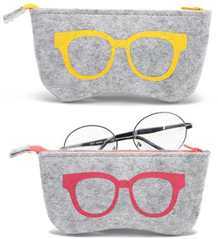 JEYORZY 2x custodia protettiva per occhiali, Sacchetti per Occhiali, Astuccio per Occhiali da Sole, Custodia Morbida per Occhiali da Sole Portatile, Borsa Porta Occhiali per Conservazione, Giallo+rosa