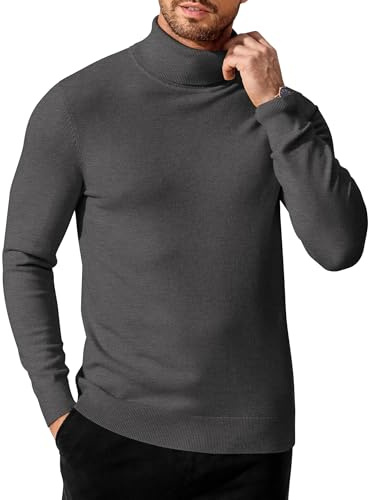 COOFANDY Maglione Collo Alto Uomo Pullover Maglia Casual vestibilità Regolare Inverno Grigio Scuro S