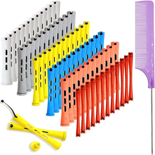 72 Pcs Perm Rods for Short Hair,Small Perm Rollers,Hair Rods for Curls Hairs with Rat Tail Combs and Steel Pintail,for Hairdressing Styling Essential Tools and Perming Cold Wave(Six Color)