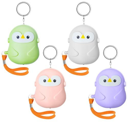 Lot de 4 alarmes de poche 130 dB, avec lumière LED et porte-clés, alarme personnelle pour femmes, enfants, personnes âgées, alarme de poche pour enfants, auto-défense, alarme d'urgence pour