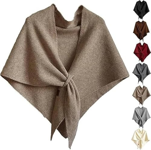 Womens Solid Color Knitted Triangle Shawl, 2025 New Wraps Elegant Solid Color Open Front Poncho Cape, Winter Fall Accessory