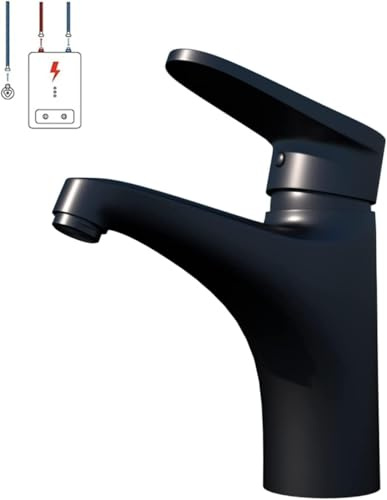 Grifo de baño de baja presión, monomando negro, ahorro de agua, grifo monomando de latón, caño corto, revestimiento antihuellas