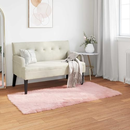 Tonture Alfombra de piel de oveja sintética, rosa 60 x 110 cm, Flokati de poliéster suave para sala de estar y dormitorio, decoración de suelo moderna, acogedora y cálida sensación de lujo para el