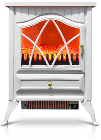 Wärme Electric Stove Heater 1800W – Electric Log Burner - Indoor Log/Wood Burner/Burning Effect, Free Standing Fire, Portable Fireplace, LED Flame, White