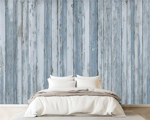 Wall Mural Peel and Stick Wooden Fence Narrow slats Embossed Wooden Boards Gray Blue Texture Wallpaper Removable Self-Adhesive Large Murals Wall Decor for Kids Room Bedroom Living Room 100''x144''