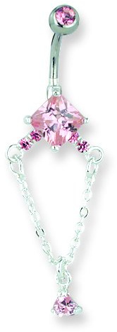 Jewelry By Sweet Pea SGSS Curv BB w Chain Drop Dangles 14G (1.6mm) 13/32 (11 mm) w Diamond s