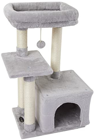 FISH&NAP Cute Cat Tree Kitten Cat Tower for Indoor Cat Condo Sisal Scratching Posts with Jump Platform Cat Furniture Activity Center Play House Grey