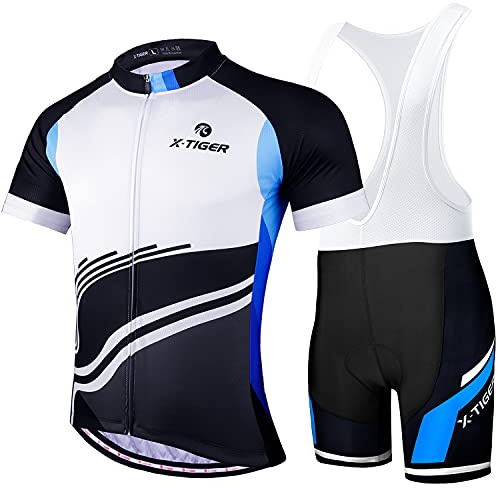 X-TIGER Herren Fahrradtrikot kurzärmliges Set mit 5D-Gel-gepolsterten Shorts Fahrradbekleidung Set für Mountainbikes
