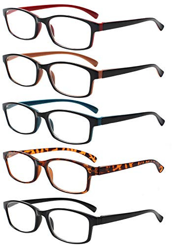 5 Pack Lesebrille Herren Damen,Hochwertig Federscharniere Brillen Komfortabel Rechteckig Super Lesehilfe fur Manner und Frauen (5 Farbe Mischen, 3.0)