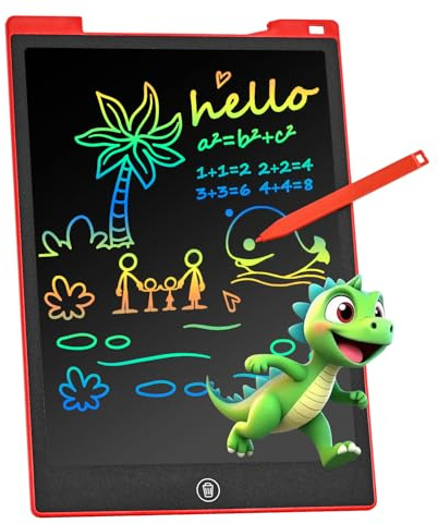 PINKCAT Jouet Bebe 1 2 3 4 5 6 Ans Tableau Magique Enfant 12 Pouces Tablette D'écriture LCD Tablette Dessin Graphique Ardoise Magique Effacable Cadeau Fille Game Boy Jeux Garcon,Rouge