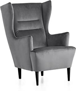 Traumnacht Ohrensessel Lukas, bequemer und moderner Relaxsessel, Polstersessel für Wohnzimmer und Esszimmer, produziert nach deutschem Qualitätsstandard, grau (Samt)