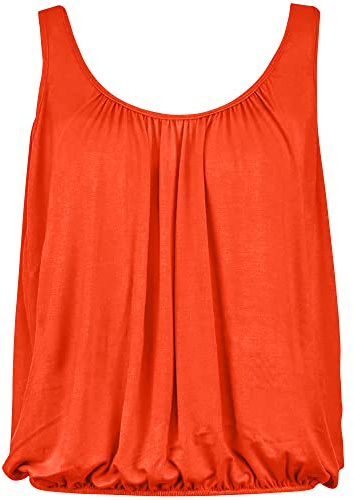 Love My Fashions® Women’s Vest Top Sleeveless Round Scoop Neck Tank Bubble Hem Straps Summer Vest Tops for Women UK Neon Orange