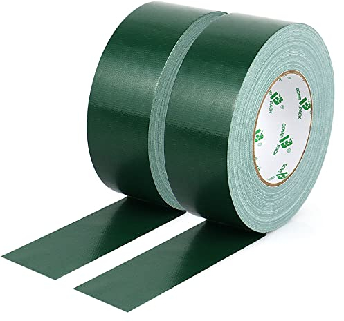 BOMEI PACK Nastro adesivo extra forte verde, nastro telato, 2 Rotoli nastro isolante acqua 50 mm x 50 m, Duct Tape, per Riparazioni, incollaggio, sigillatura