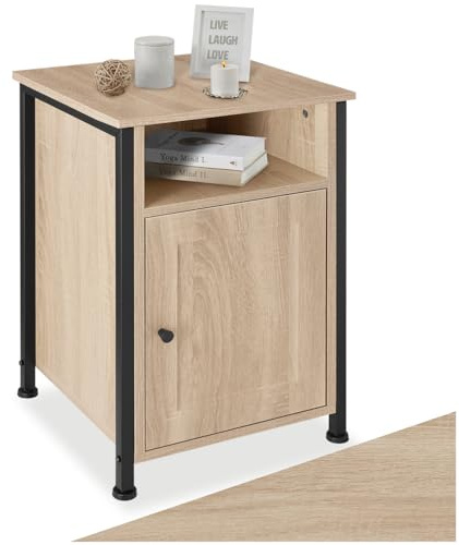 tectake® Nachttisch mit Ablage + Staufach, Nachtschrank, 40 x 42 x 60,5 cm, Beistelltisch, Deko Schlafzimmer, Deko Wohnzimmer Möbel, Blumenständer, Nischenschrank - Industrial Holz hell, Eiche Sonoma