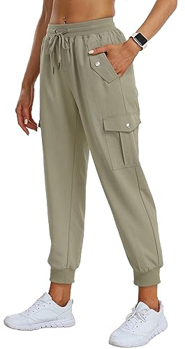 AjezMax Pantalon Cargo Femme Pantalon de Randonnée Léger Séchage Rapide Moto Travail Taille Elastique Imperméable Pants avec Poches