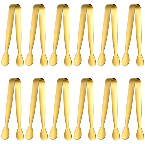 in acciaio inox pinze 12 Pinze,zucchero a velo mini pinze in Acciaio Inox Pinze da Zollette Zucchero per Dolci, Pinze da Zucchero, per Matrimoni, Feste, Bar,Grill, caffè,Cucina, Buffet（oro）