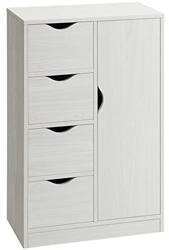 HOMCOM Armario de Salón Aparador Auxiliar 4 Cajones 1 Puerta Blanco | Estante Interior, Mueble de Almacenaje Multiusos, Dormitorio, Comedor, 54x29x83 cm
